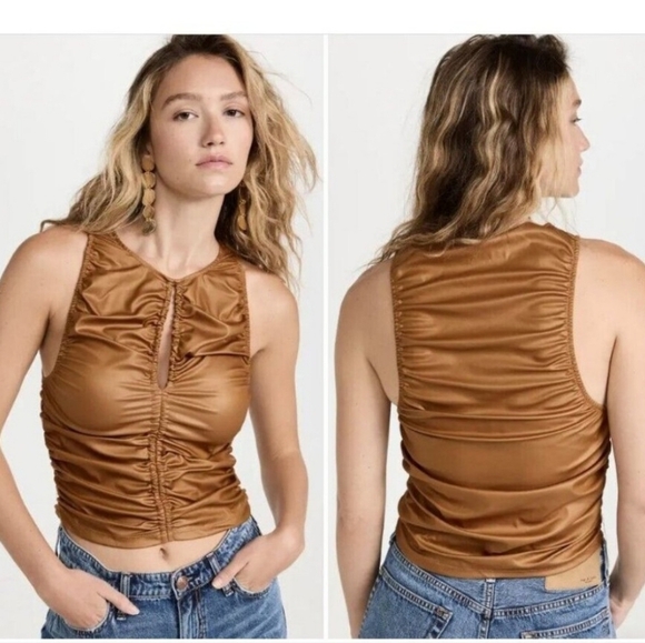 Free People/ Ride Along Cowgirl/ Sleeveless Vegan Leather Top/ Size US L - Picture 1 of 12